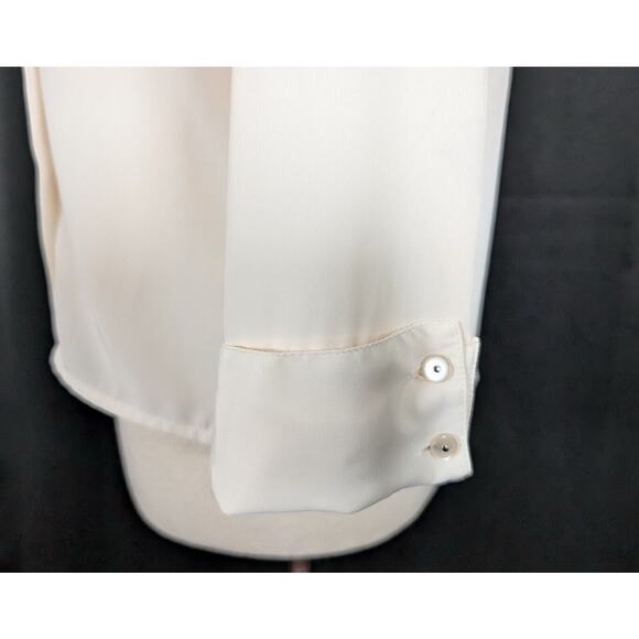 Vintage 90s Blouse Cream Navy Blue Pleated Office Top Misses Size 6 Talbots - Picture 4 of 8